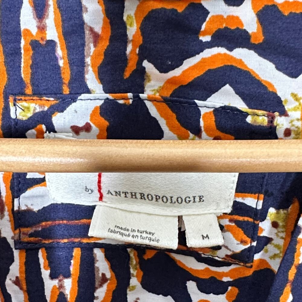 ANTHROPOLOGIE The Somerset Maxi Dress Cotton Geometric Navy Orange Sz M {Y39} - Picture 7 of 8